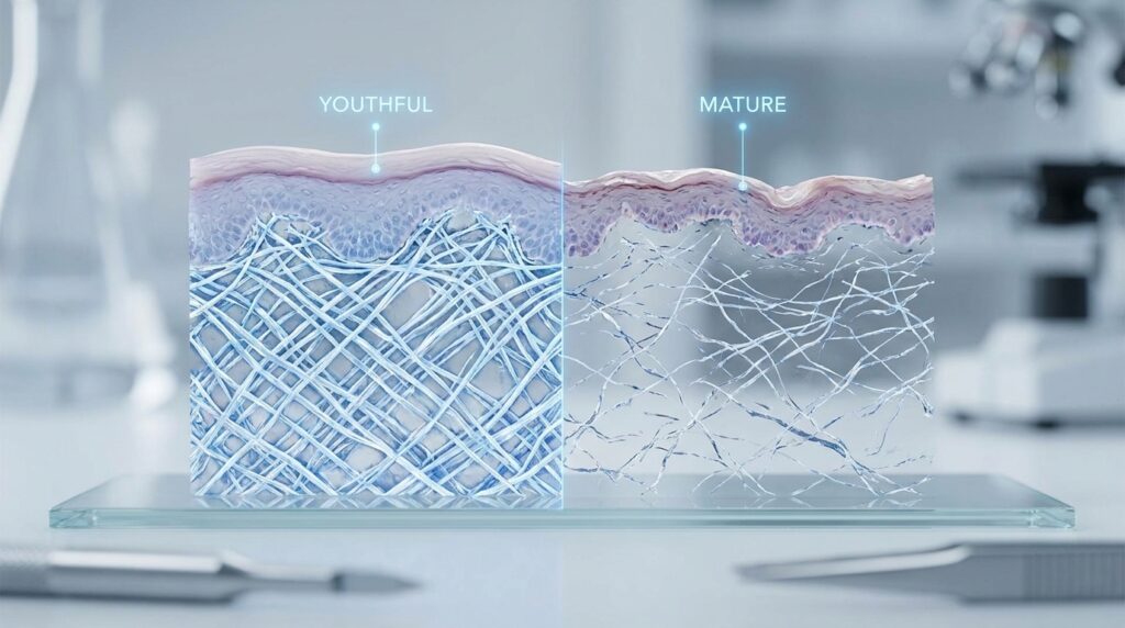 skin aging process showing collagen decline for anti aging f